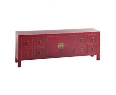 Lola Home - Mobile TV con 8 cassetti e 2 Ante orientali Rosso in Legno per Soggiorno sol Naciente, Lunghezza: 130 cm Altezza: 50,50 cm. Larghezza: 24 cm, 44 x 33 cm.
