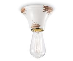 Ferroluce Retrò Plafoniera Vintage Minimal E14, 46 W, Bianco Lucido, 10x7.5 cm