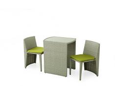 Domus Stile Guttuso Salotto da Giardino composto da tavolo e 2 sedie collocabili a scomparsa sotto il tavolo, Acciaio e Rattan Sintetico, Grigio, 66 x 50.5 x 74 cm, 5 Unità