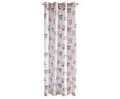 Design91 - Tenda per cameretta Bambini, Motivo: Gufi, 8 Occhielli, Morbida, 140 x 250 cm, Colore: Bianco/Rosa