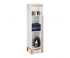Relaxdays Armadietto da Bagno, Mobile a Colonna, Mobiletto, 3 Ripiani, Bambú, Bianco, HxLxP: 119 x 32 x 30 cm
