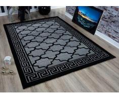 Serdim Rugs Ltd - Tappeto Moderno, Morbido, Intagliato a Mano, Motivo Chiave Greca, 1,2 cm di Spessore, Idrorepellente e Resistente al Lavaggio, Colore: Grigio/Nero, 80 x 300 cm