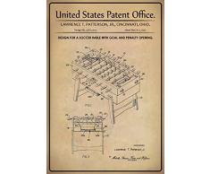 Schatzmix United States Patent Office â Design for a Soccer Table with Goal And Penalty Opening â Design Un Tavolo da Calcio con Porta â Patterson, Ohio, 1975 â Design No 3.870.303 â Targa in Metallo