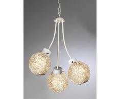 ONLI - Lampada a sospensione Gomitolo 3 luci (sabbia). Telaio bianco. stile moderno per arredo camera bambini camera da letto soggiorno sala. 3 luci attacco E14. diametro 45cm altezza 120cm. lampadario sfera palline colorate.