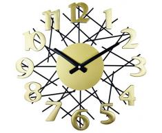 Geko - Orologio da Parete con Design Geometrico in Metallo Dorato, 38 cm, Misura Unica, Colore: Nero/Oro