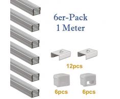 LED-Gigant PL2 Arrakis - Profilo in alluminio, con terminali e mollette di montaggio, con copertura a strisce LED e nastri LED, 1 m, trasparente