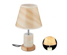 Relaxdays Lampada da Tavolo, con Luce Doppia, E27, 12LEDs Effetto Marmo e Legno Comodino Salotto, HD 42 x 25 cm, Marrone, 1 pz