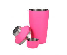 BarCraft BCCSNEONPNK Mini Shaker per Cocktail con ricetta, Acciaio Inossidabile, Rosa Fluo
