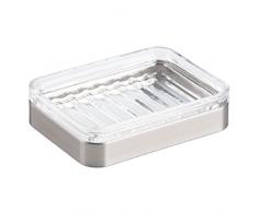 InterDesign 24230EU Casilla Piattino Portasaponetta per Ripiano Bagno, Vanity, Lavello Cucina, Clear/Brushed, 11.7 x 8.9 x 5.4 cm