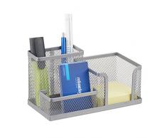 Relaxdays 10022479_55 Organizer da Scrivania Ufficio con Portapenne and Porta-Foglietti, Metallo, Nero, 9.5x18.5x10 cm