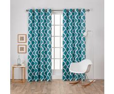 Exclusive Home Tende Durango Stampato Geometrico Rasatello Tessuto Oscurante. Occhielli Finestra Tenda a Pannello, Verde Acqua, 52Â x 84Â cm
