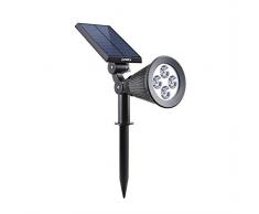 Lumisky Spiky W34 Proiettore macchia solare 4 LED impermeabile esterno luce 2-in-1, Plastica, incasso, 1 W, bianco, 29 x 9,5 x 34 cm, bianco, Intégré 1.5W 5V