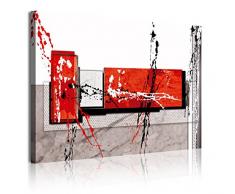 Dekoarte 317 - Quadro moderno su tela montato su telaio di legno di 1 pezzi, stile astratto in tonalità rosse, bianco e grigio, 120x80cm