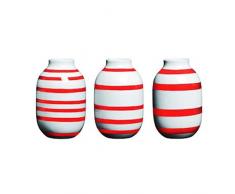 Kähler 691803 - Set di tre vasi a righe rosse e bianche, in ceramica
