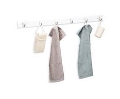 Relaxdays 10022776_59 Ganci Appendiabiti Metallo Attaccapanni a Muro Bambù Design Sobrio Portasciugamani HLP 6x88x5cm Bianco