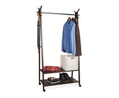 Relaxdays Appendiabiti in metallo su ruote, 2Â ripiani per scarpe, 16Â Scarpe, Asta appendiabiti, 180Â x 102Â x 44Â cm (a x l x p), Marrone