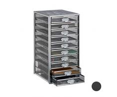 Relaxdays Cassettiera da Scrivania, 10 Cassetti, Formato DIN A4, Porta-Documenti, Box per Lettere e Corrispondenza, Argento, 55 x 27,5 x 35,5 cm
