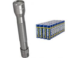 Varta 16627 Torcia LED Multiuso, 2 Batterie AA, Argento + Industrial Batterie Alcaline AA, Stilo LR6 Mignon, 40 Pezzi