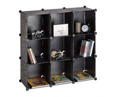 Relaxdays 10021956_46 Scaffale Componibile 9 Scomparti, Divisorio, Plastica, Aperto, Fai da Te, 95 x 95 x 32 cm, Nero