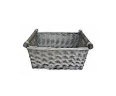 Red Hamper Cestino in Vimini con Manico in Legno, Colore Grigio, Piccolo