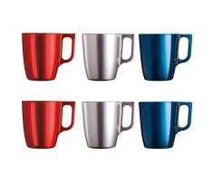 Luminarc Flashy Set 6 tazze colazione mugs caffÃ¨ in vetro con manico per microonde 25 cl