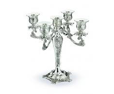 Chinelli Royal Britain Old Sheffield Candelabro 5 Fiamme Barocco, Metallo, Argento, 33x33x41 cm