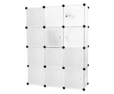 Mobile modulare quadrato 12 scomparti Cubo Armadio Armadietto Guardaroba Scaffale Scarpiera Mobiletto da Bagno (112 x 37 x 148 cm) (BIANCO)