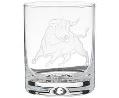 Crystaljulia 05922 - Bicchiere da whisky con toro zodiacale inciso, 250 ml