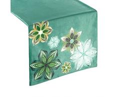 Eurofirany tovaglia Runner in Velluto, Motivo Floreale, Decorazione da Tavolo, tovaglia, tovaglia Velvet Elegante 1 Pezzo, Turchese, 35 x 140 cm