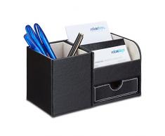 Relaxdays 10021946 Porta-Penne in Similpelle con Cassetto, Organizer Scrivania per Cancelleria Ufficio, Moderno, Nero