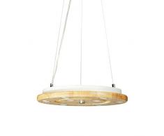 Relaxdays Lampadario 9 Luci LED, Rotondo, Regolabile, Lampada da Soffitto con 3 Cavi Metallici, Legno, Ã 40 cm, 100 cm, Marrone/Bianco