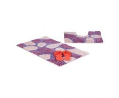 Relaxdays Set 2 Tappetini da Bagno, Effetto Ciottoli, Lavabili, per WC, Bidet, Doccia, Vasca, Cotone, Lilla, 80 x 50 cm