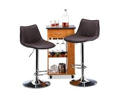 Relaxdays Set 2 Sgabelli da Bar Altezza Regolabile Girevoli con Schienale Similpelle HxLxP: 107 x 45 x 45 cm Marrone