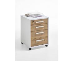 FMD möbel Stanford B08 Cassettiera Ufficio, 48X49,5X65,5 H cm, Bianco, Rovere Spazzolato, Nob