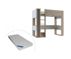 Letto a soppalco con scrivania e vani portaoggetti integrati 90 x 200 cm Rovere + materasso - NOAH