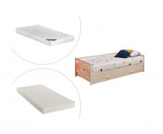 Letto a scomparsa + materasso 2 x 90 x 190 cm Abete massello e MDF Sbiancato - AEDAN II