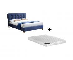 Set CAMERA: Letto ELIDE Testiera letto imbottita 140 x 190 cm Tessuto Blu + Materasso