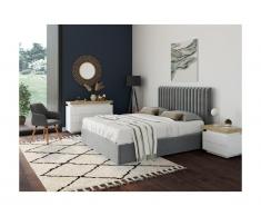 Letto matrimoniale alla francese con contenitore e testiera Letto matrimoniale alla francese con cuciture verticali 140 x 190 cm Tessuto Grigio - SARAH