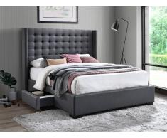 Letto matrimoniale con cassetti e testiera capitonné 160 x 200 cm in Tessuto Grigio - LEONCE