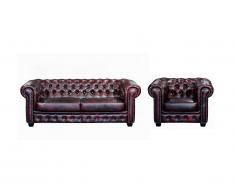 Divano Chesterfield a 3+1 posti BRENTON 100% cuoio di bufalo -cherry