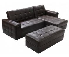 Divano letto angolare con contenitore + pouf ORIGAMI III Marrone