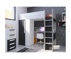 Letto a soppalco + materasso con armadio e scrivania 90 x 200 cm Antracite e Bianco - NICOLAS II