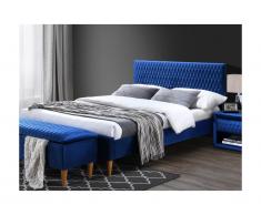Letto matrimoniale alla francese con testiera con cuciture 140 x 190 cm in Tessuto velluto Blu - DANIELE