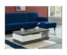 Tavolino vano portaoggetti girevole MDF bianco laccato e ripiano effetto calcestruzzo - FLAVIAN