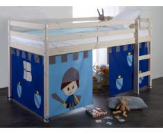 Letto mezza altezza 90 x 190 cm Tende Cavaliere Blu Abete massello - LILIO