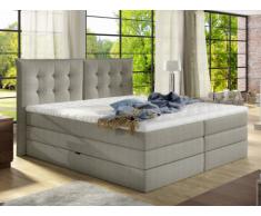 Set letto boxspring con testata + base del letto con contenitore + materasso + topper PLAISIR di PALACIO - tessuto beige -160 x 200 cm