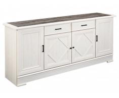 Credenza MAELIS - 4 ante e 2 cassetti - Colore: Quercia sbiancata e grigia