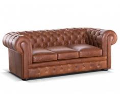 Divano letto Chesterfield a 3 posti 100% cuoio - Cuoio vintage Caramello - LONDRES