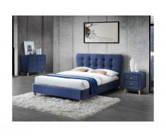 Set CAMERA Letto matrimoniale alla francese 140 x 190 cm e 2 comodini in Tessuto Blu - ELIDE