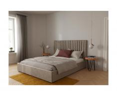 Letto con contenitore con testiera letto cuciture verticali 160 x 200cm Tessuto Beige - SARAH
